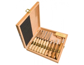 3441000-3441000, DOS CEREZAS, Juego 6 gubias +  4 cuchillos + 1 piedra de afilar en caja de madera-1.