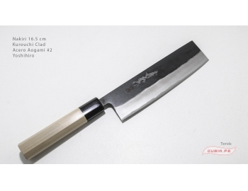 n165b2k-Cuchillo Nakiri 16.5cm acero Aogami #2 kurouchi clad Yoshihiro n165b2k-1.