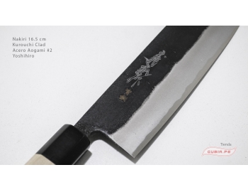 n165b2k-Cuchillo Nakiri 16.5cm acero Aogami #2 kurouchi clad Yoshihiro n165b2k-2.