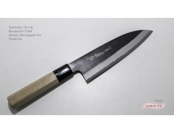 s18w2k-Cuchillo Santoku 18cm acero Shirogami #2 kurouchi clad Yoshirio s18w2k-1.