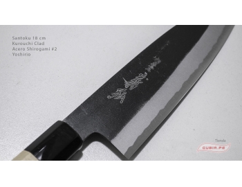 s18w2k-Cuchillo Santoku 18cm acero Shirogami #2 kurouchi clad Yoshirio s18w2k-2.