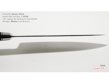 B1zEg20-Cuchillo Gyuto 20cm acero 10Cr+damasco martillado 67capas Ebano+Bronce B1zEg20-5.