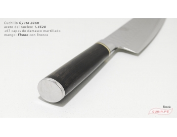 B1zEg20-Cuchillo Gyuto 20cm acero 10Cr+damasco martillado 67capas Ebano+Bronce B1zEg20-6.