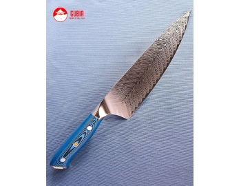 Ch21-056i-Cuchillo Gyuto 21cm mango azul acero 10Cr+damasco pluma Ch21-056i-1.