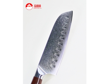 B13R-RS-Santoku  18cm acero 10Cr+Damasco.Mango Palo Rosa B13R -RS -3.