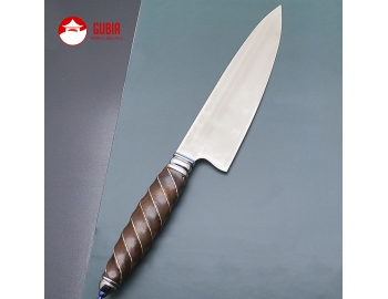 F4-CS-21-Cuchillo de Chef de lujo 21cm.Acero M390. Mango con alambres de Plata y Rubi artificial.F4-CS-21-1.