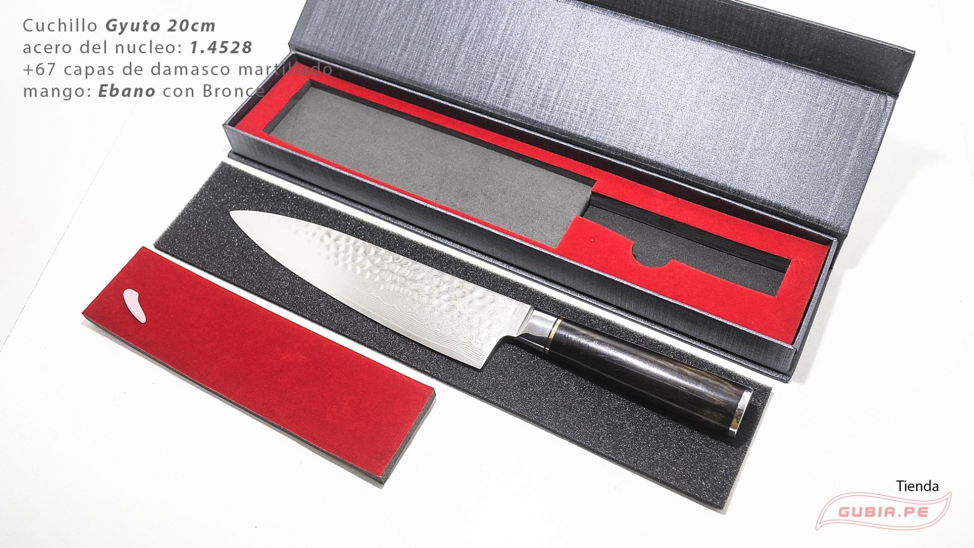 B1zEg20-Cuchillo Gyuto 20cm acero 10Cr+damasco martillado 67capas Ebano+Bronce B1zEg20-max-8.