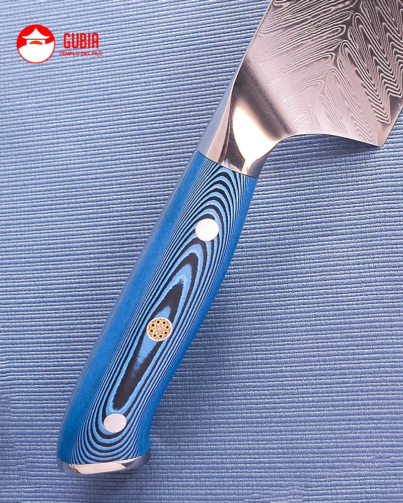 Ch21-056i-Cuchillo Gyuto 21cm mango azul acero 10Cr+damasco pluma Ch21-056i-max-3.