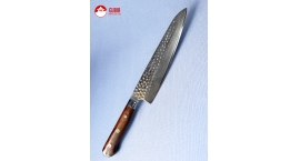 B9h-CS-21-Cuchillo Gyuto 21cm acero 10Cr+damasco martillado Palo Rosa B9h-Cs-21.