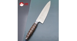 F4-CS-21-Cuchillo de Chef de lujo 21cm.Acero M390. Mango con alambres de Plata y Rubi artificial.F4-CS-21.
