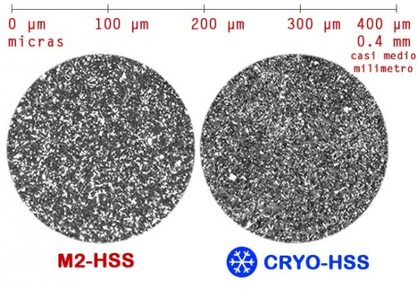 Estructura de acero HSS y HSS Criogenico abajo de microscopio 