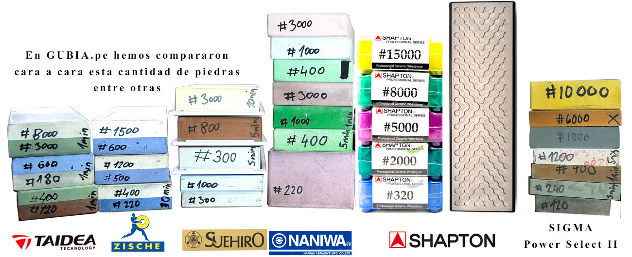 Imagen de mejores piedras de afilar marca Shapton, Naniwa, Suehiro, Sigma, Taidea, Zische